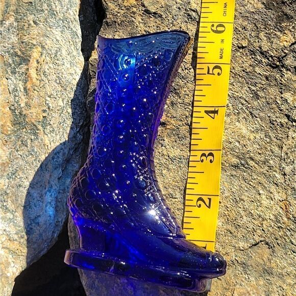 Vintage Handmade Cobalt Blue Ladies Glass Boot - Picture 7 of 11